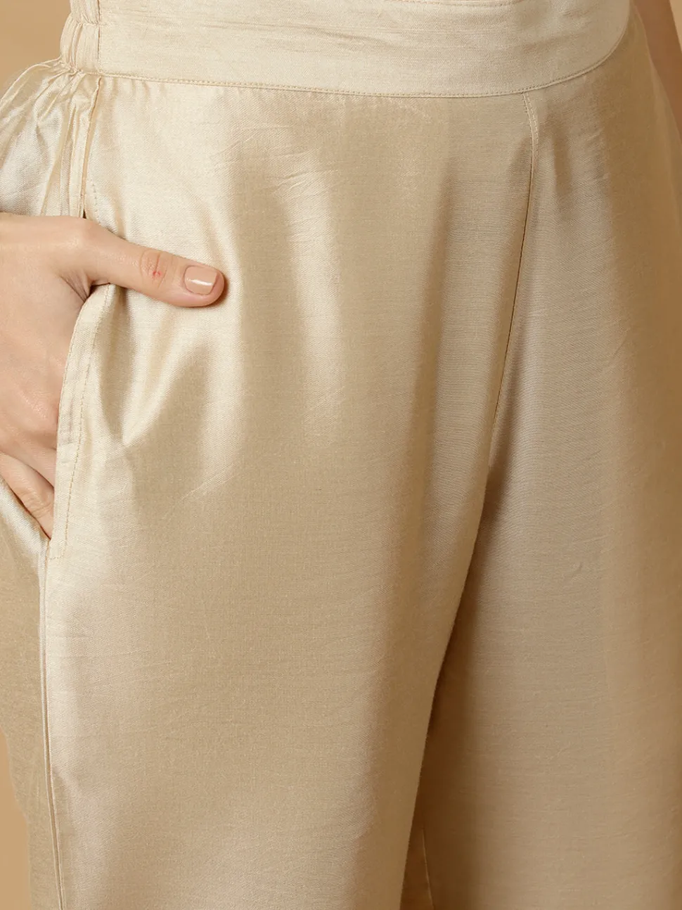 Jaipur Kurti Beige & Lavender Zarodosi Jacquard Silk Kurta With Pants And Dupatta