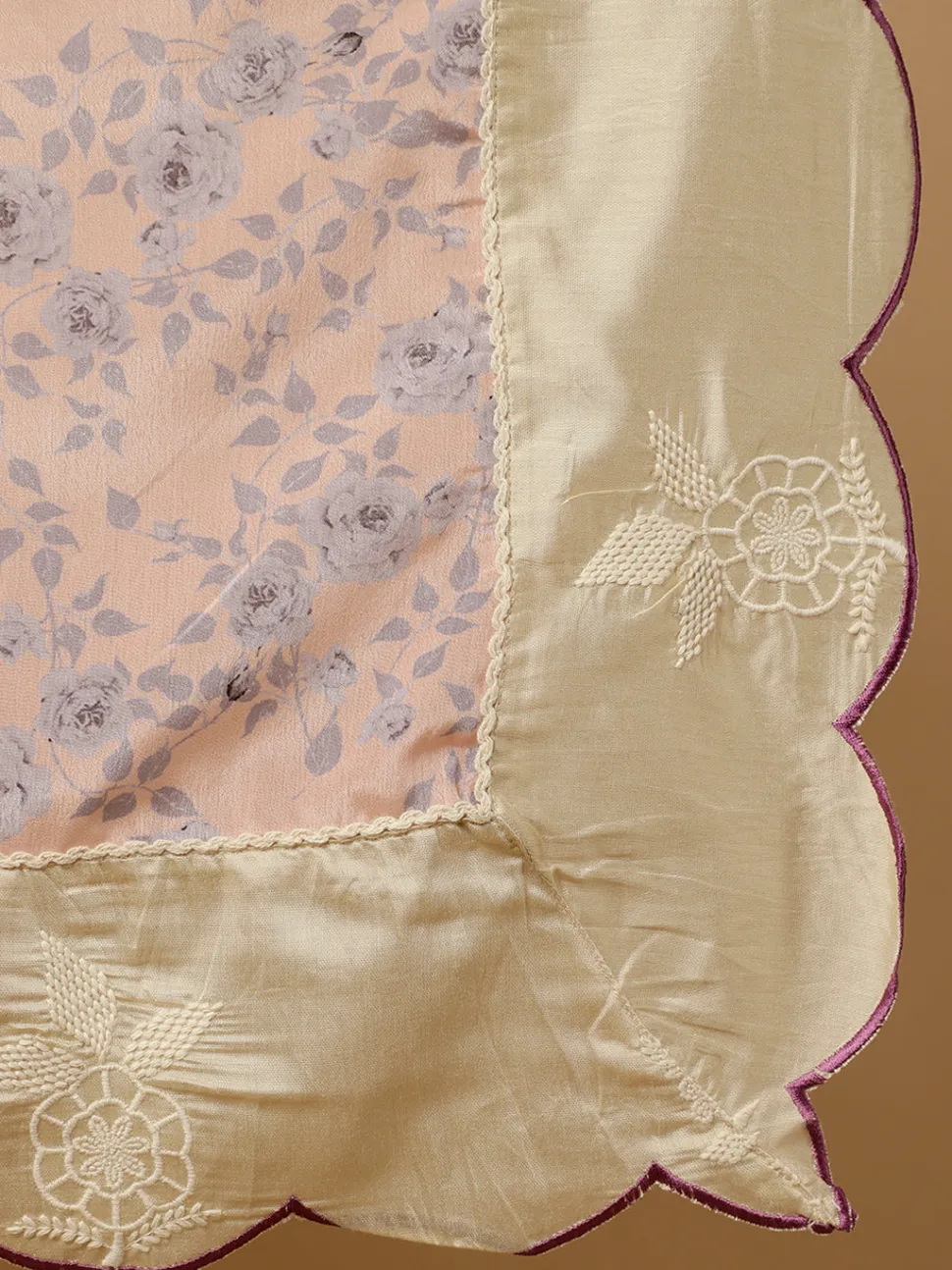 Jaipur Kurti Beige & Lavender Zarodosi Jacquard Silk Kurta With Pants And Dupatta