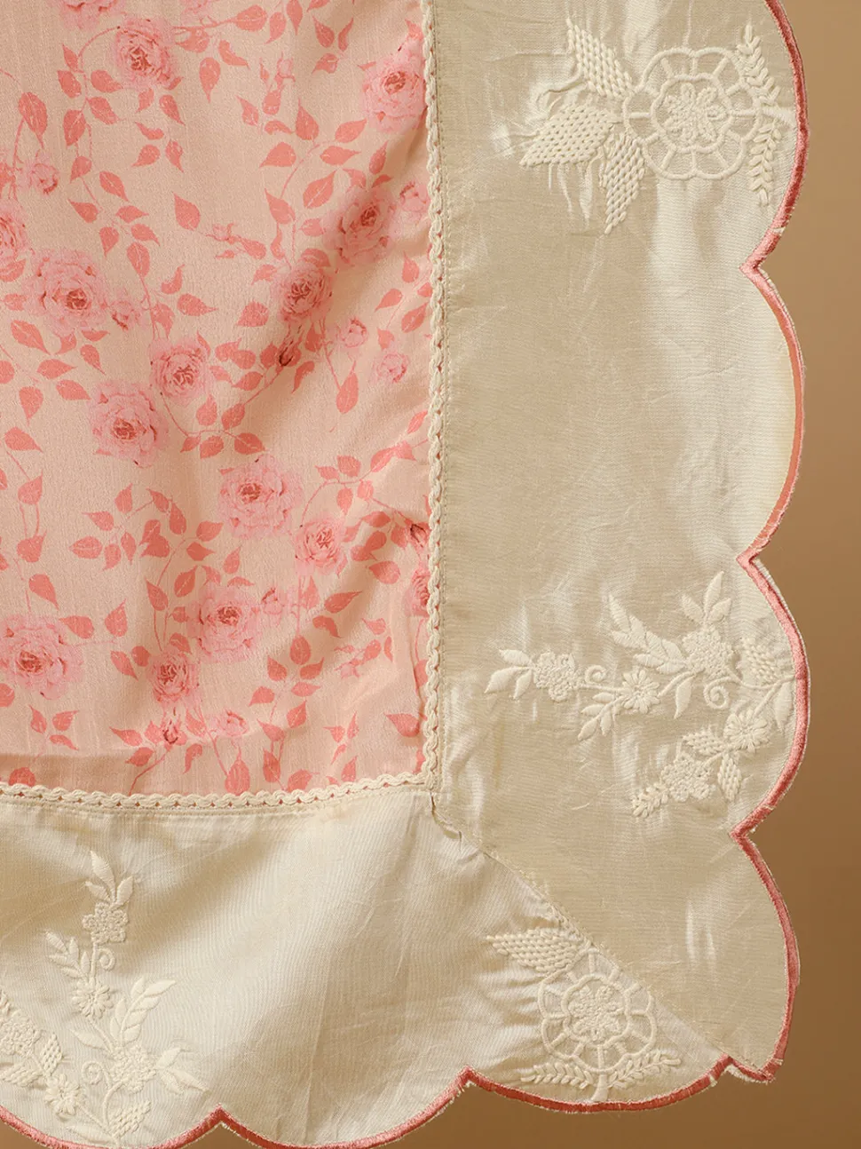 Jaipur Kurti Beige & Peach Zarodosi Jacquard Silk Kurta With Pants And Dupatta
