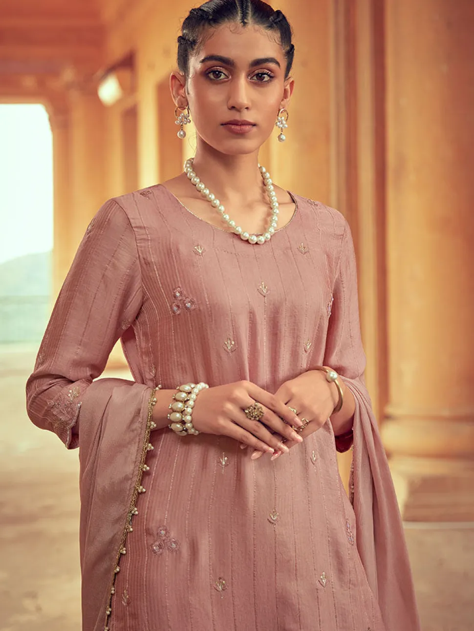 Jaipur Kurti Color Straight Zardozi Embroided Kurta With Pants And Chinon Embroidered Dupatta