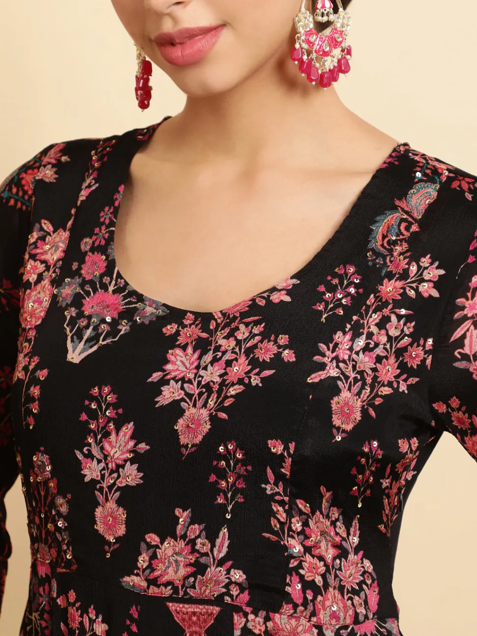 Jaipur Kurti Ethnic Printed Zardozi Anarkali Kurta With Churidar And Dupatta