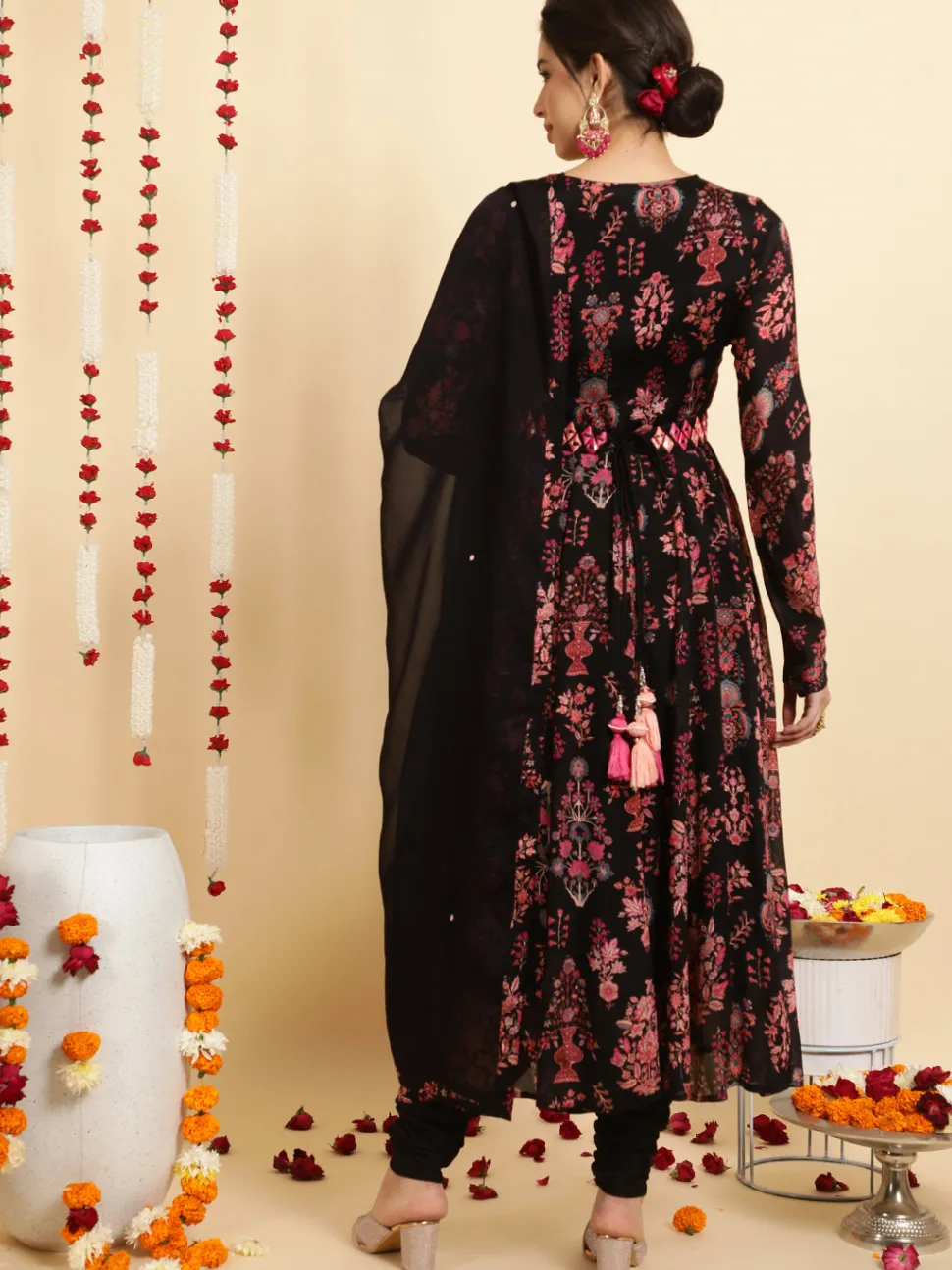 Jaipur Kurti Ethnic Printed Zardozi Anarkali Kurta With Churidar And Dupatta