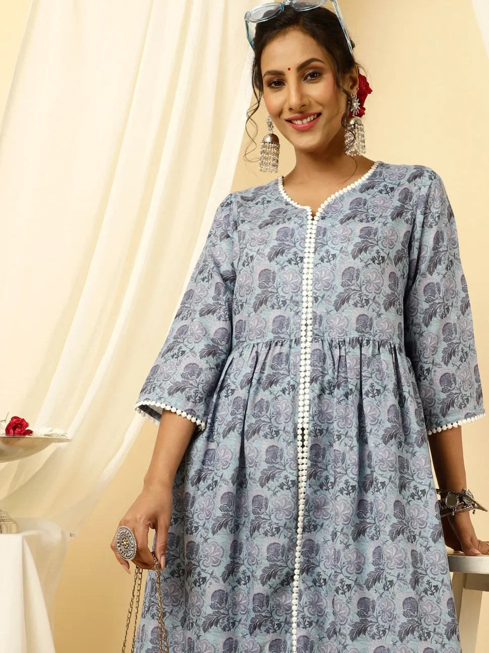 Jaipur Kurti Floral Print Flared Kurta With Sharara