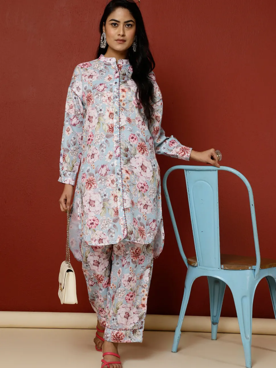 Jaipur Kurti Floral Printed Kurta With Palazzo Co-ord Set
