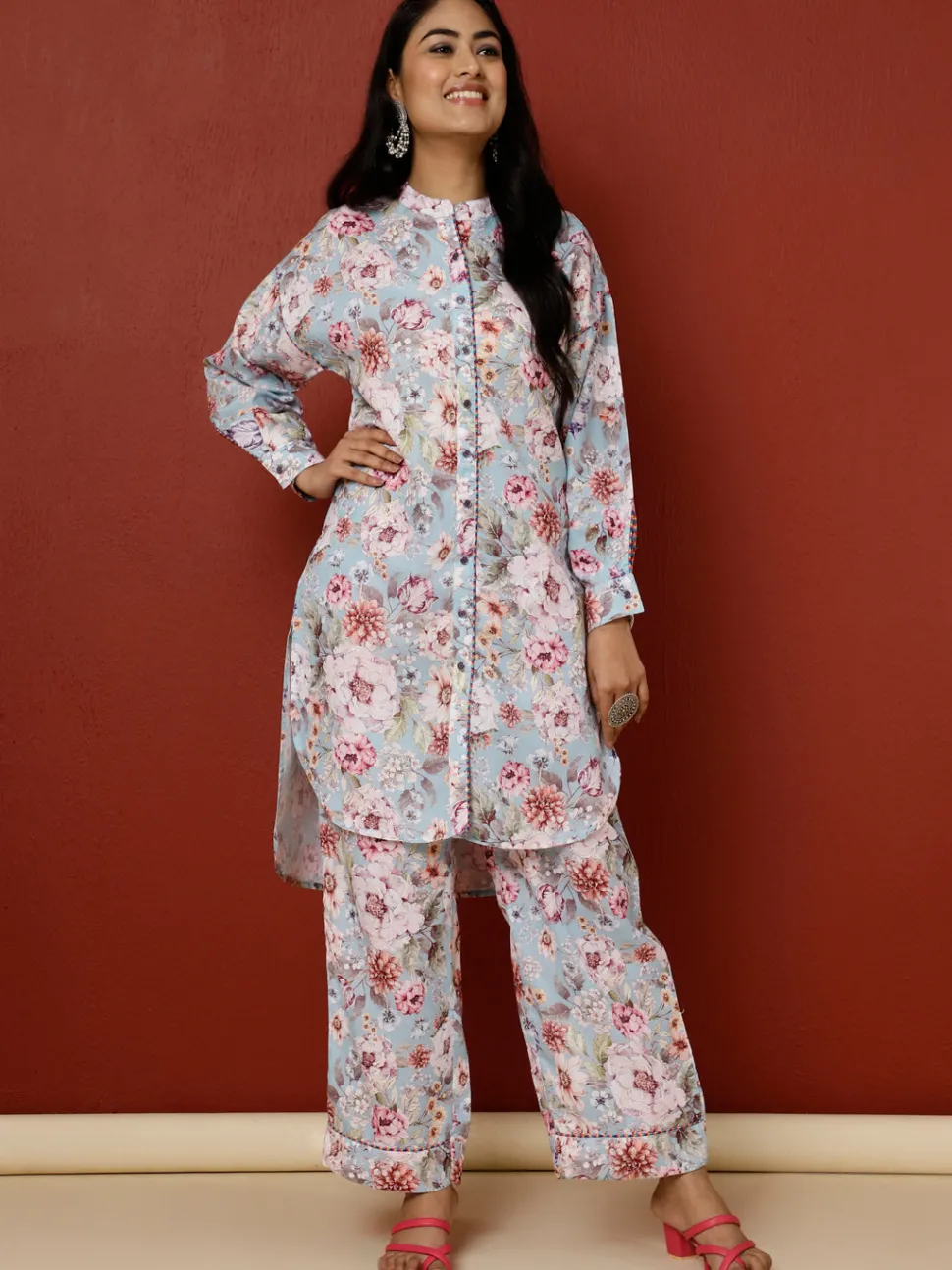 Jaipur Kurti Floral Printed Kurta With Palazzo Co-ord Set