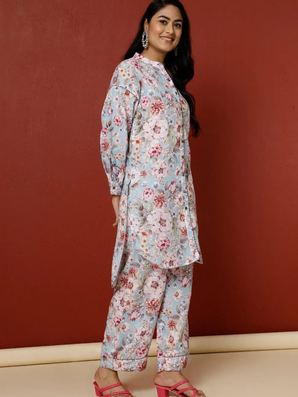 Jaipur Kurti Floral Printed Kurta With Palazzo Co-ord Set