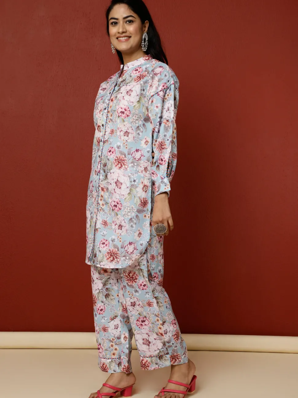 Jaipur Kurti Floral Printed Kurta With Palazzo Co-ord Set