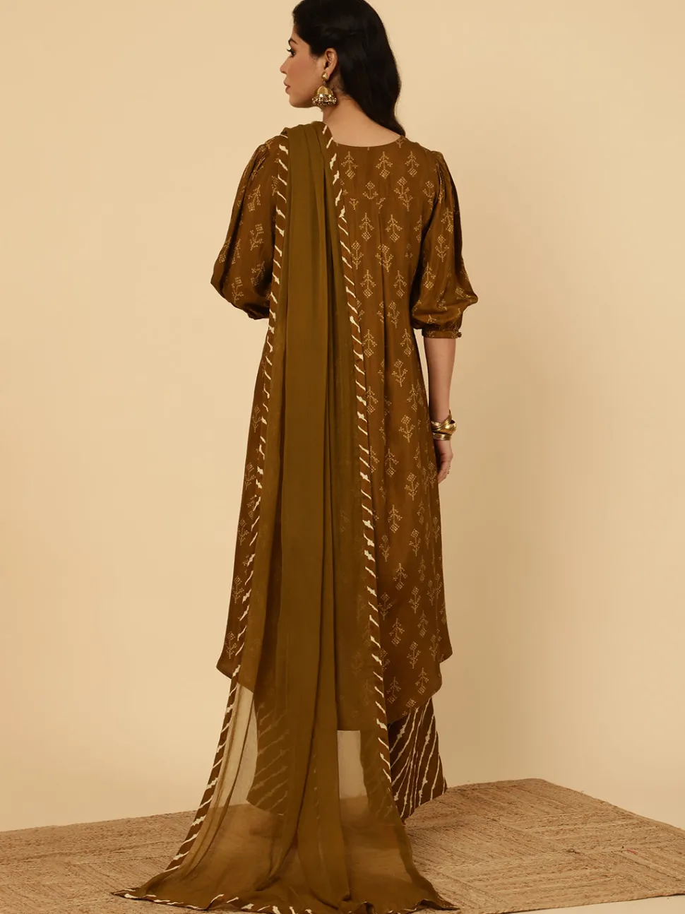 Jaipur Kurti Dola Silk Pleated Bandhani Kurta With Palazzo And Dupatta