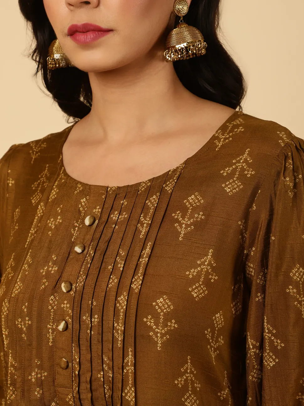 Jaipur Kurti Dola Silk Pleated Bandhani Kurta With Palazzo And Dupatta