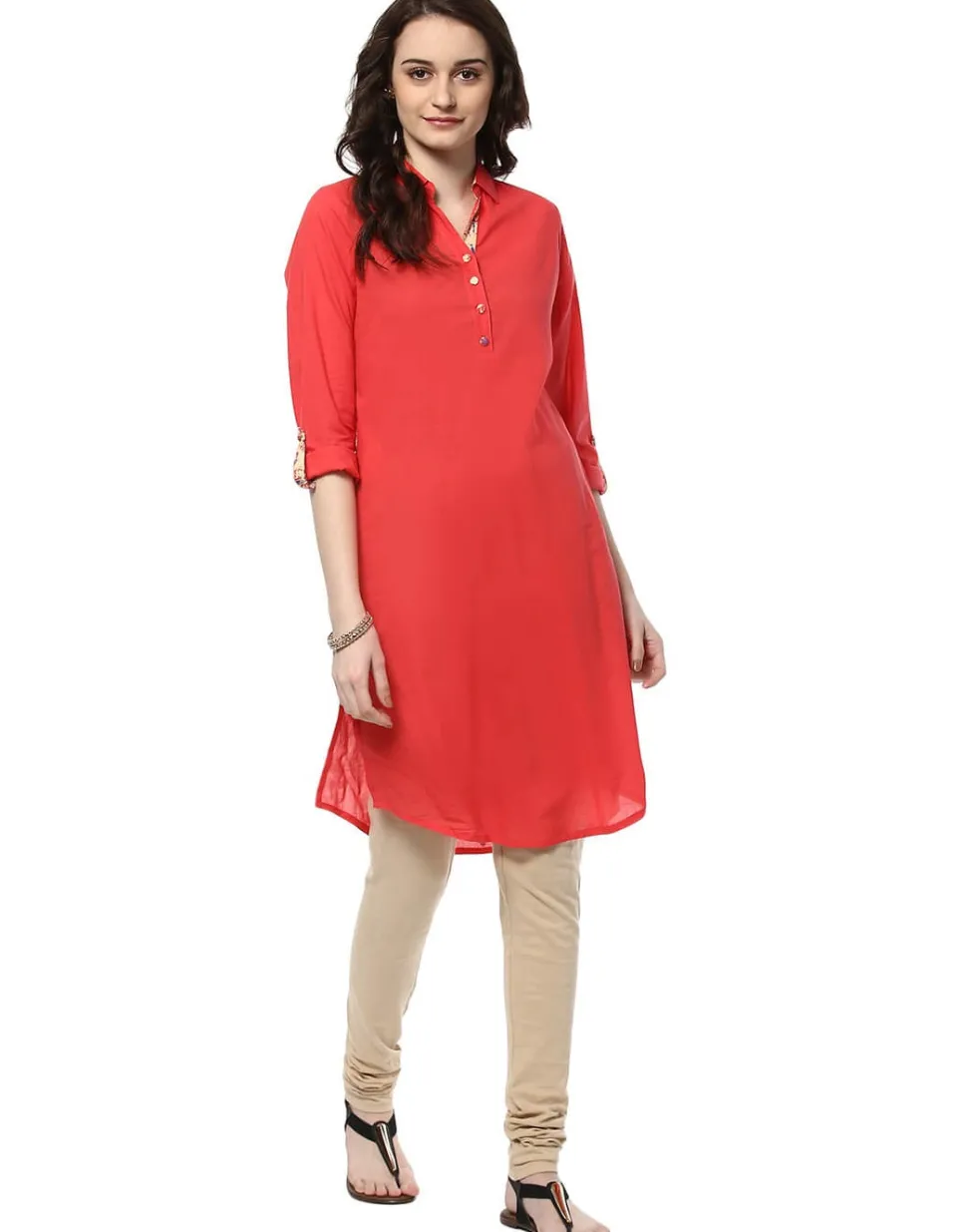 Jaipur Kurti Cotton Peach Color Solid Kurta