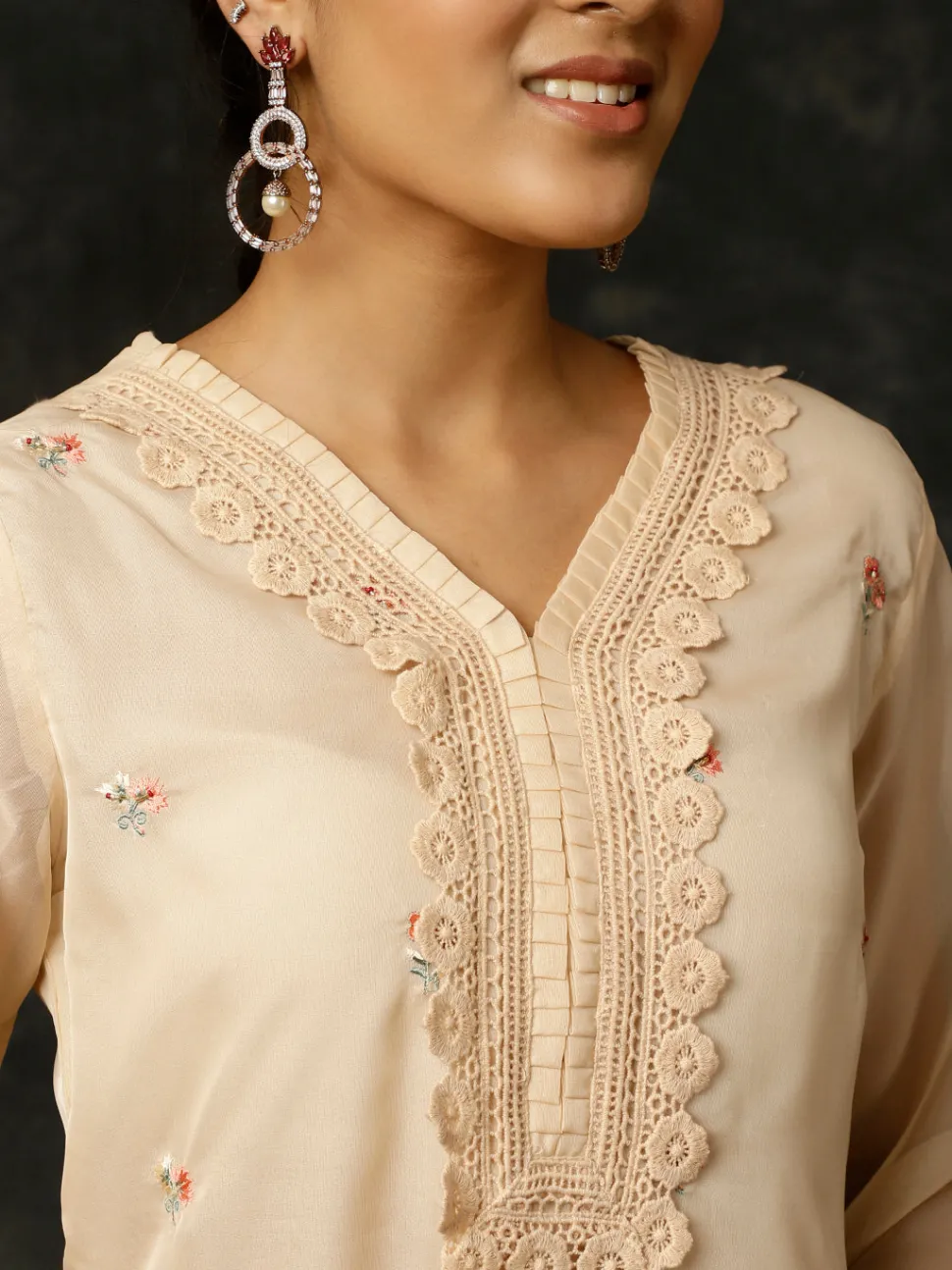 Jaipur Kurti Aari Work Art Silk Kurta With Pants And Dupatta