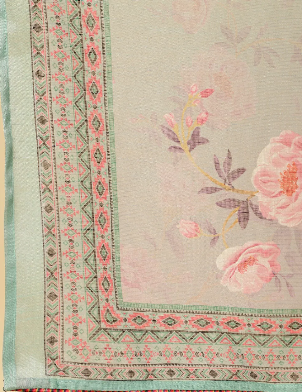 Jaipur Kurti Embroidered Rose Print Pleated Kurta With Pants And Dupatta