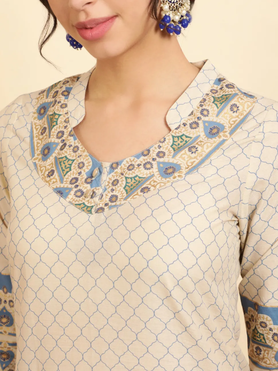 Jaipur Kurti Ethnic Printed Cotton Straight Kurta With Pants And Dupatta