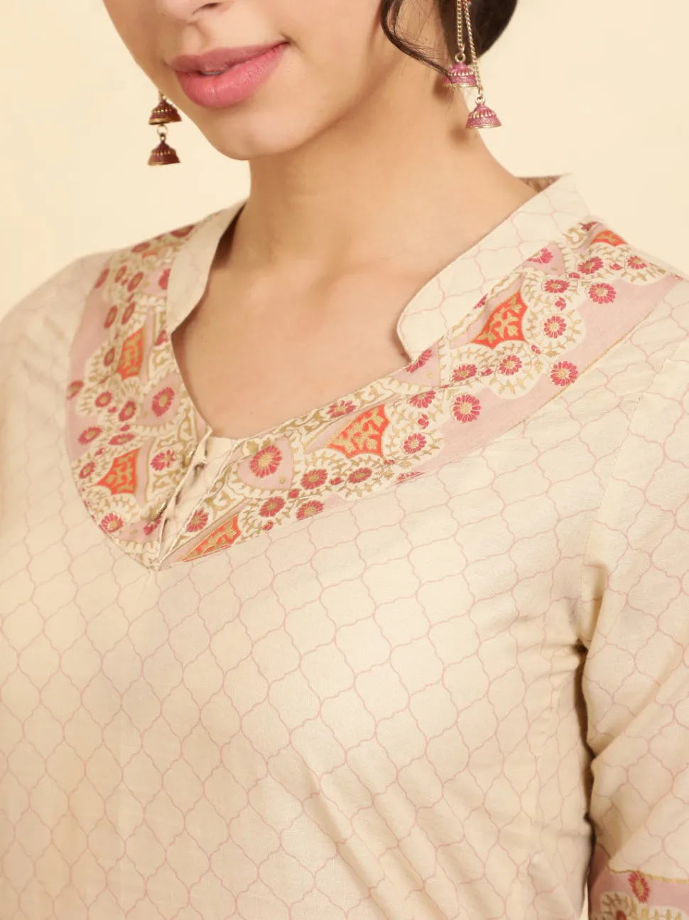 Jaipur Kurti Ethnic Printed Maroon Cotton Straight Kurta With Pants And Dupatta
