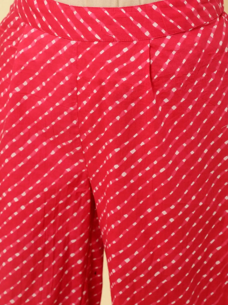 Jaipur Kurti Pink Bandhani Angrakha Kurta With Leheriya Pants And Dupatta