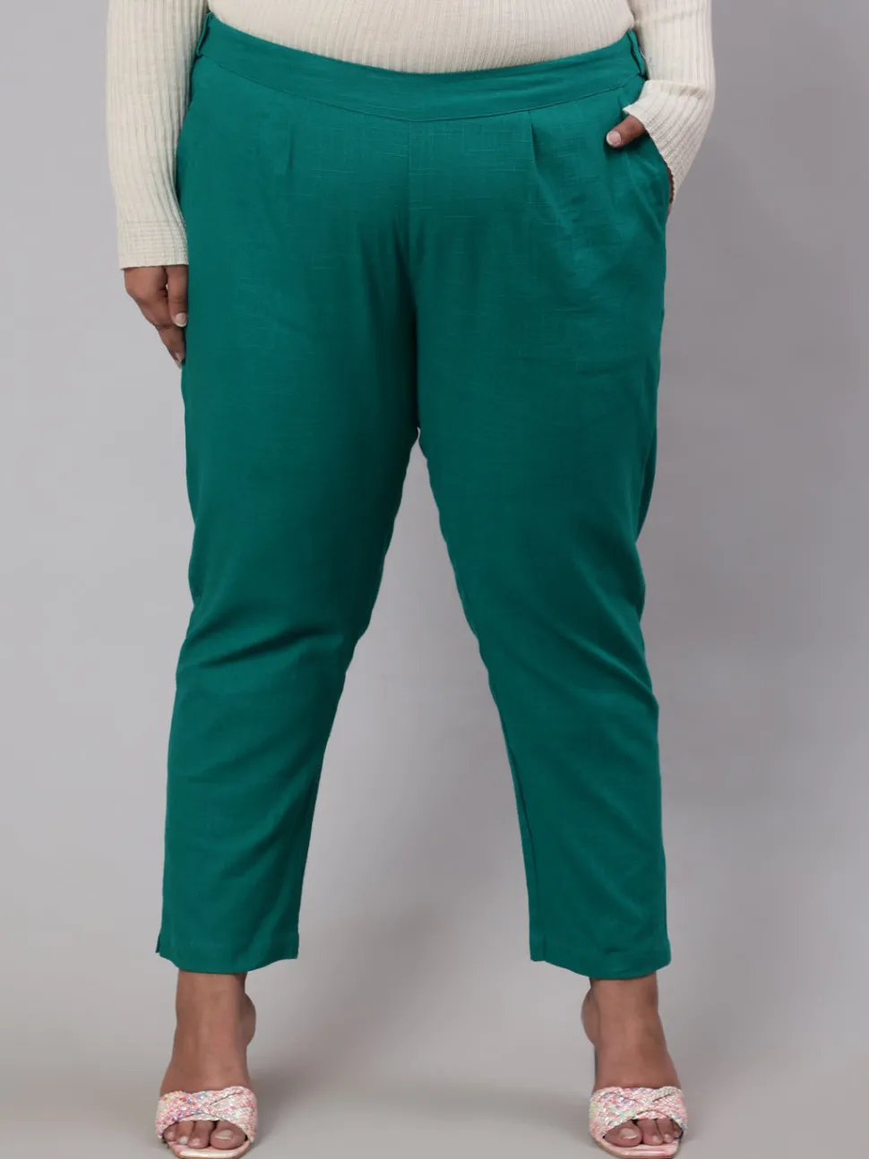 Jaipur Kurti Grass Green Plus Size Cotton Slub Pants
