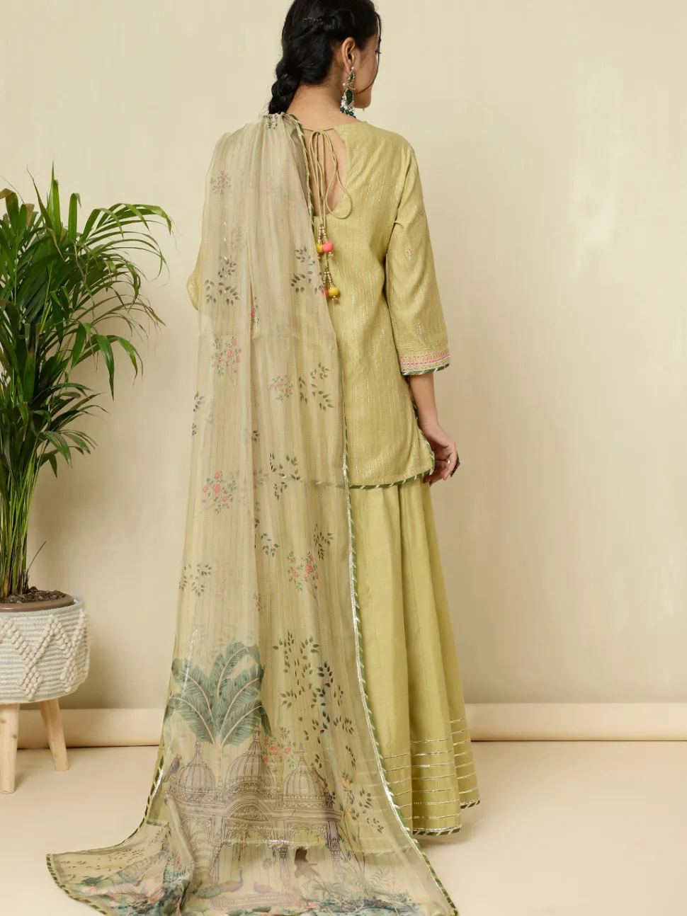 Jaipur Kurti Chanderi Kantha Embroidered Short Kurta With Skirt And Dupatta