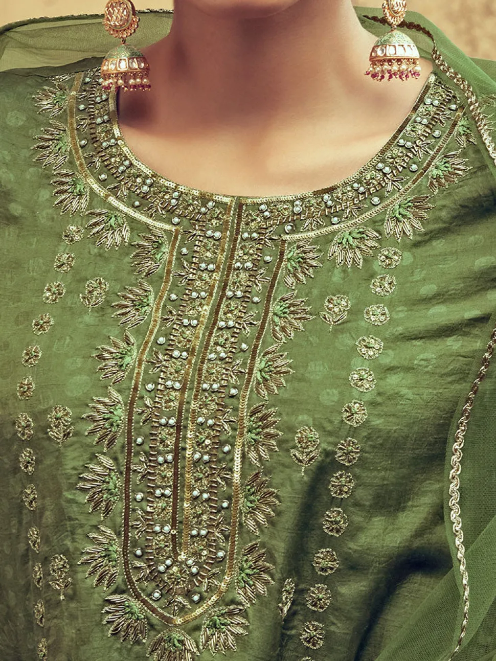 Jaipur Kurti Embellished Silk Kurta With Silk Blend Pants And Net Embellished Dupatta