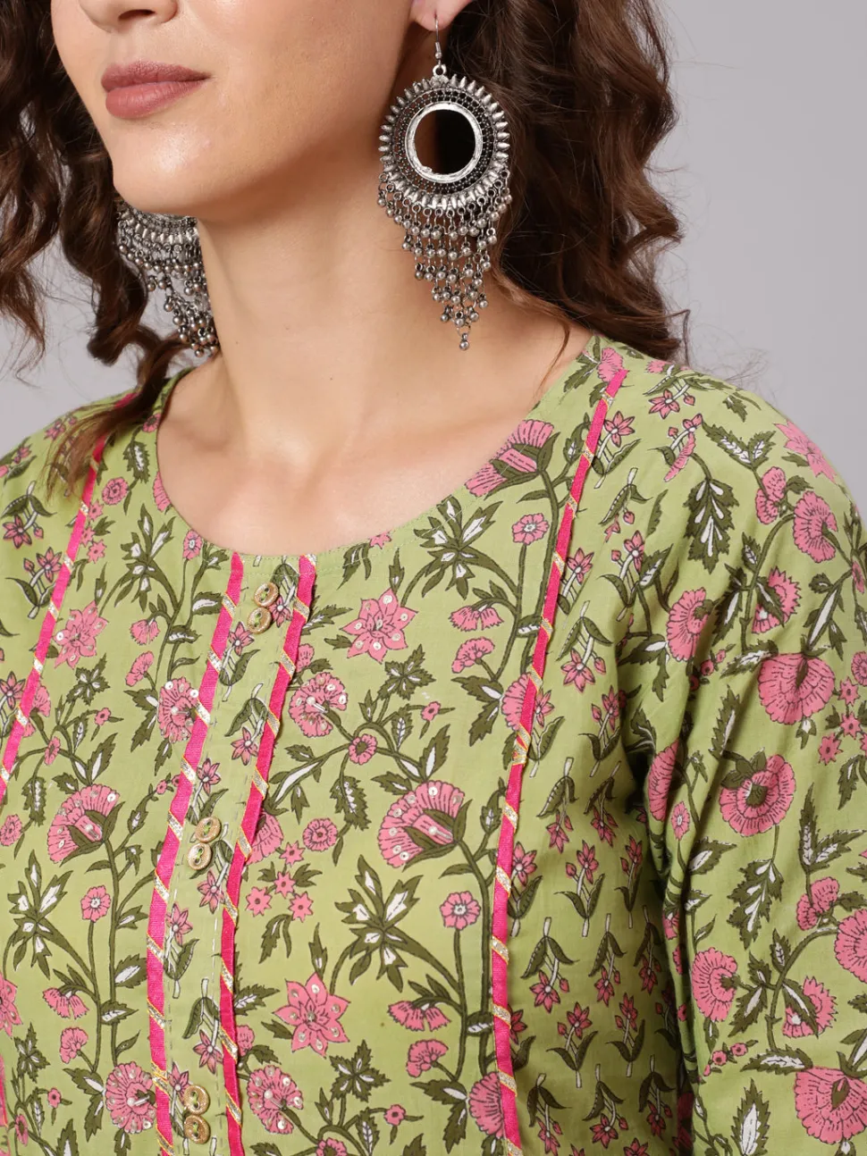Jaipur Kurti Green Ethnic Printed Gota Embellished Anarkali Suit With Pants And Tie And Dye Dupatta