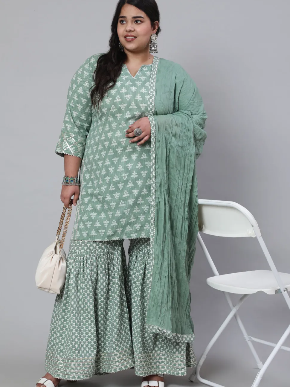 Jaipur Kurti Plus Size Woven Straight Printed Embroidered Kurta Set With Solid Dupatta