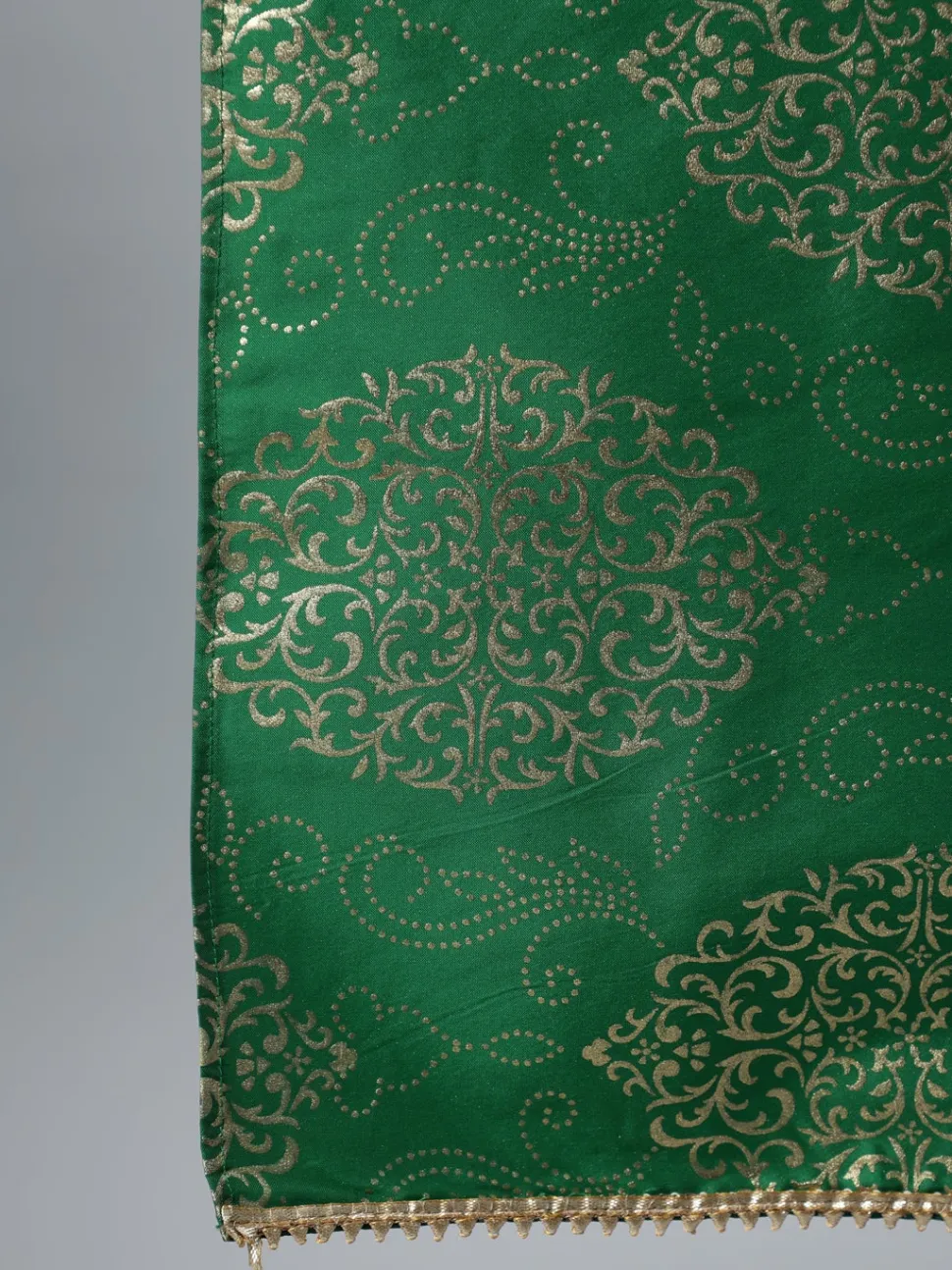 Jaipur Kurti Green Solid Straight Kurta with Gotta work on Palazzo & Printed Dupatta