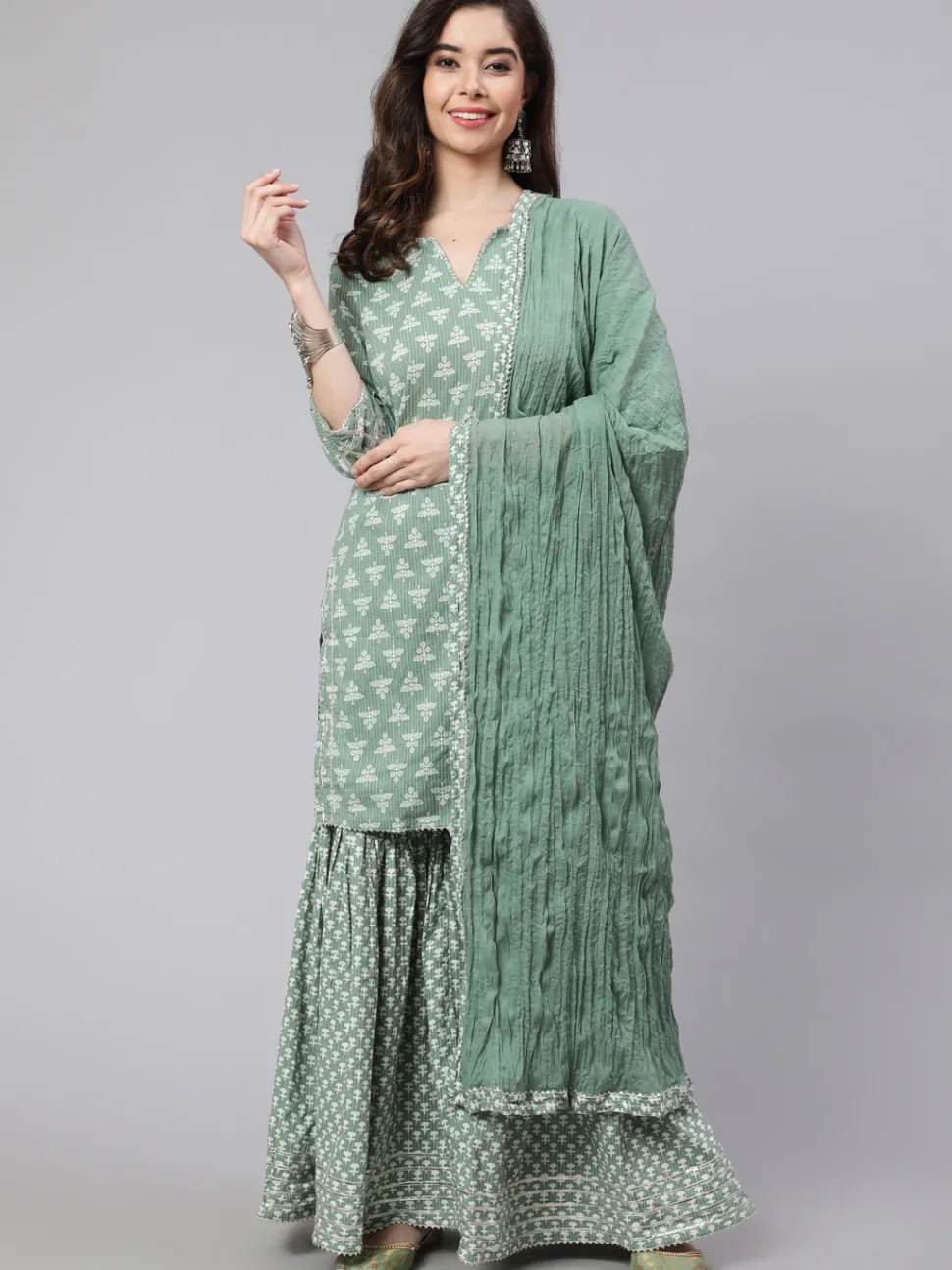 Jaipur Kurti Woven Straight Printed Embroidered Kurta Set With Solid Dupatta