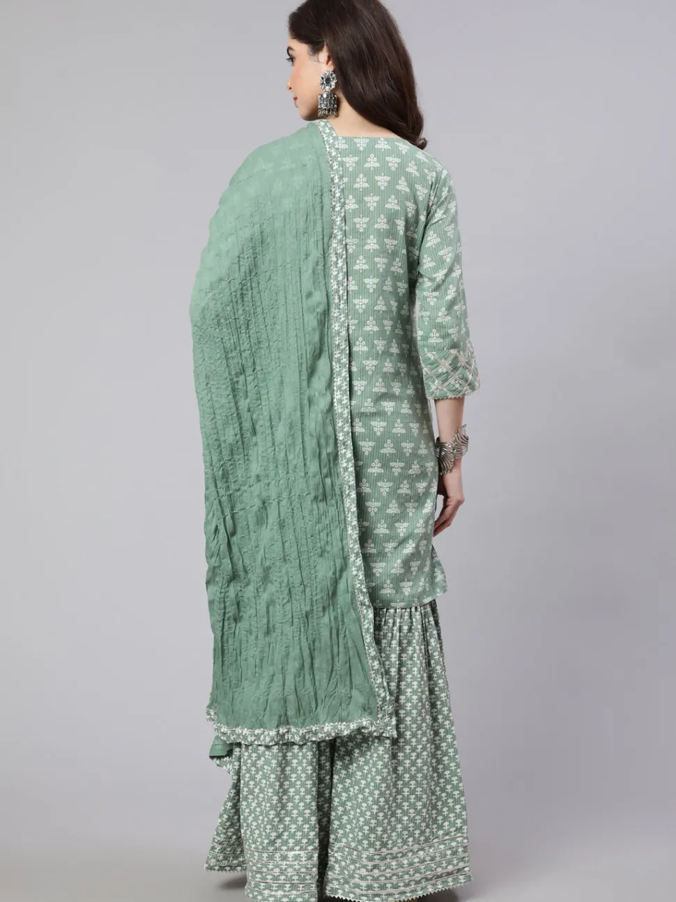 Jaipur Kurti Woven Straight Printed Embroidered Kurta Set With Solid Dupatta