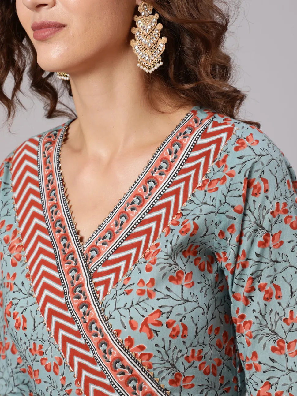 Jaipur Kurti Cotton Printed Embellished Anarkali Kurta With Pants And Dupatta
