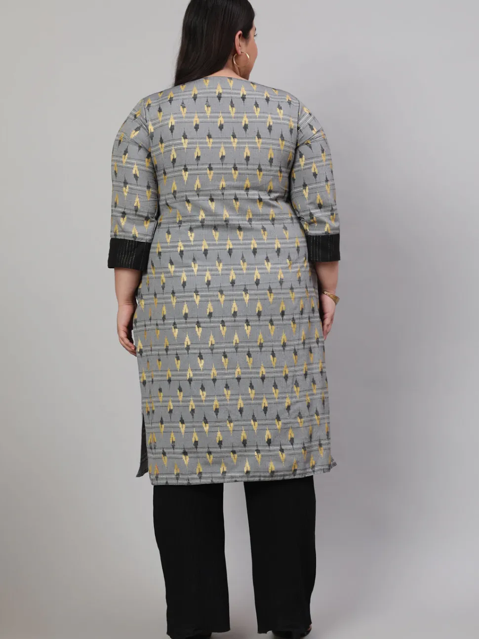 Jaipur Kurti Plus Size Self-Weaved Ikat Printed Straight Kurta