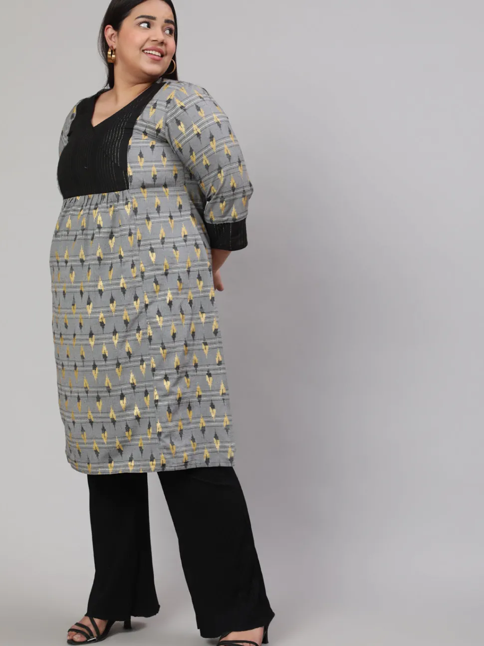 Jaipur Kurti Plus Size Self-Weaved Ikat Printed Straight Kurta