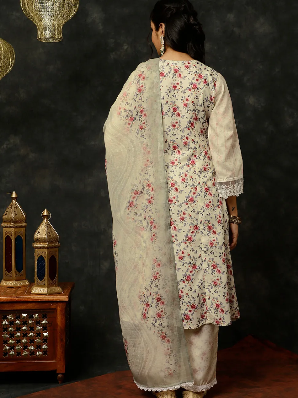 Jaipur Kurti Light Rose Printed A-line Kurta With Palazzo And Dupatta