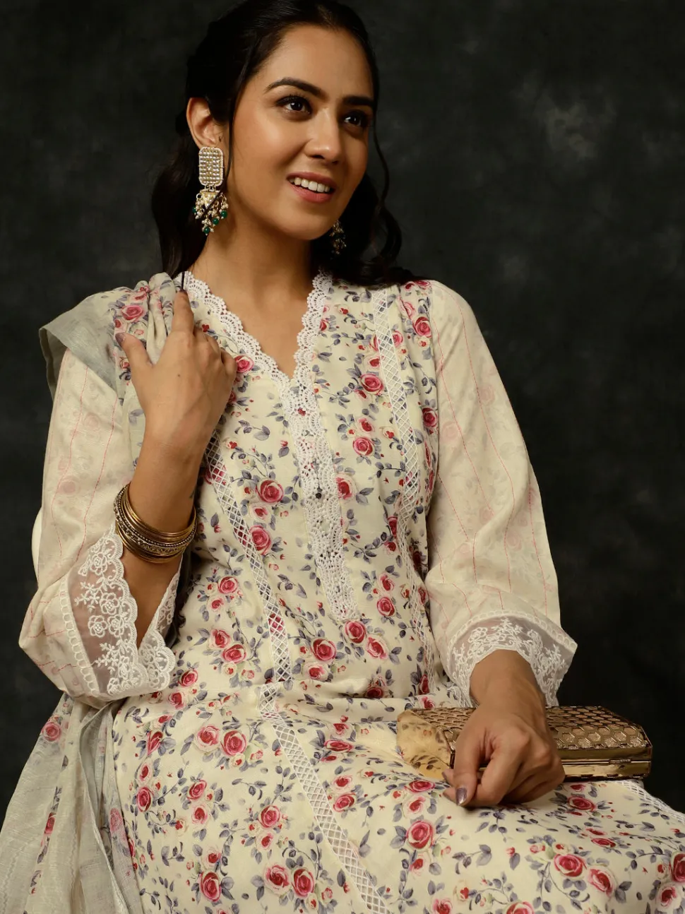 Jaipur Kurti Light Rose Printed A-line Kurta With Palazzo And Dupatta