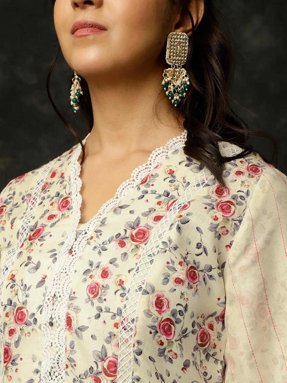 Jaipur Kurti Light Rose Printed A-line Kurta With Palazzo And Dupatta
