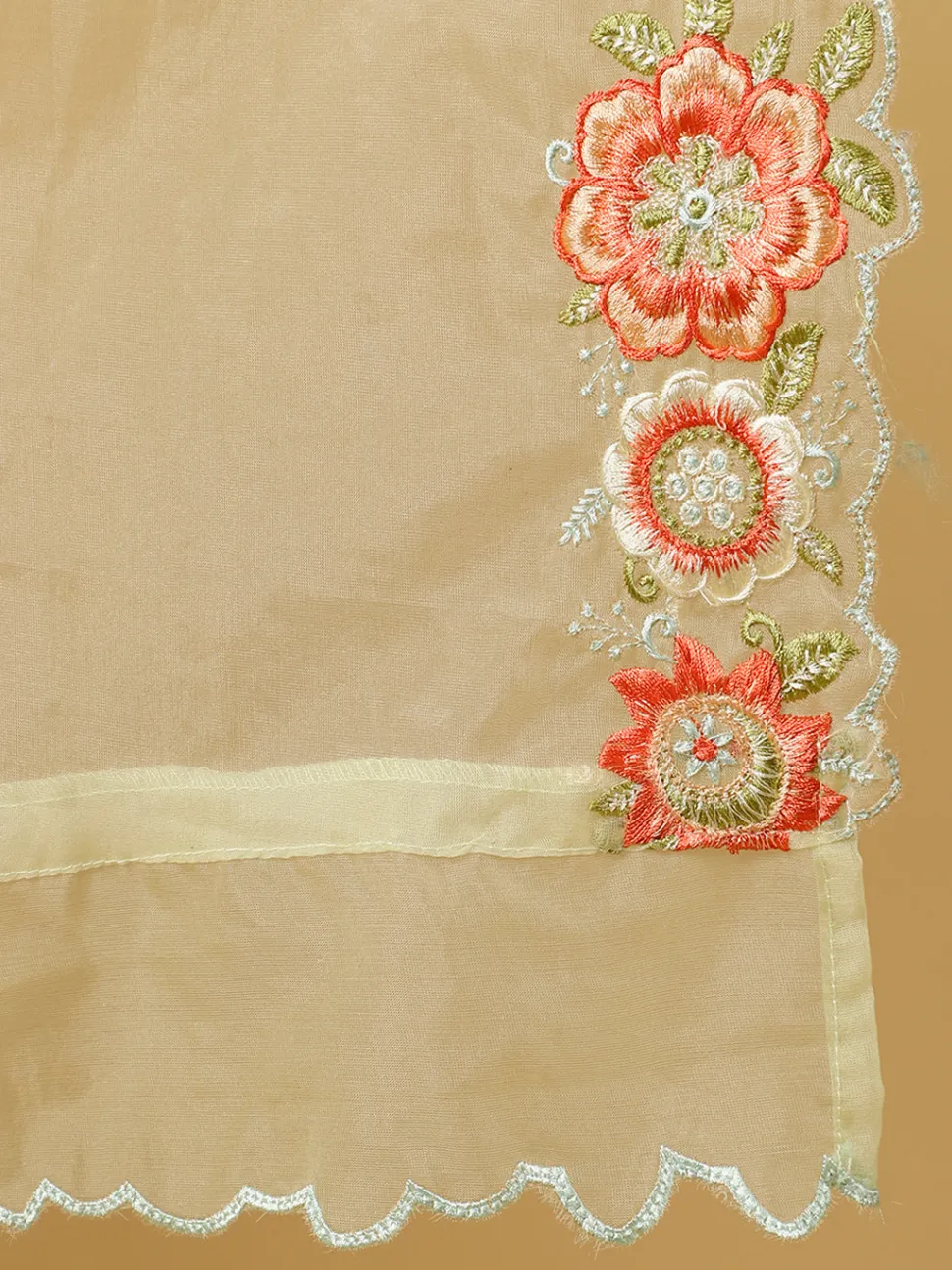 Jaipur Kurti Lime Green Embroidered Art Silk Chanderi A-line Kurta With Pants And Dupatta