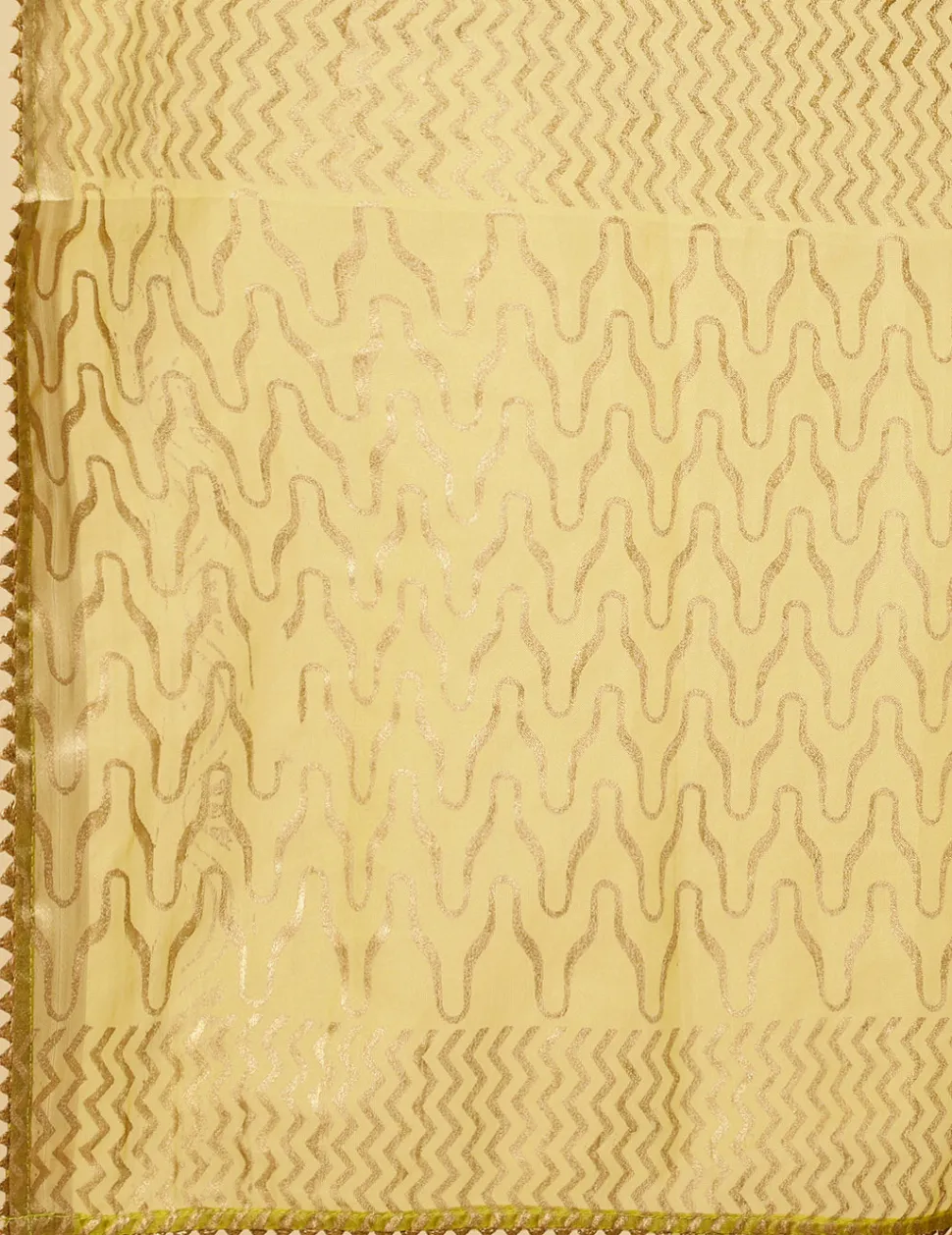 Jaipur Kurti Lime Green Zigzag Printed Anarkali Kurta With Pants And Dupatta