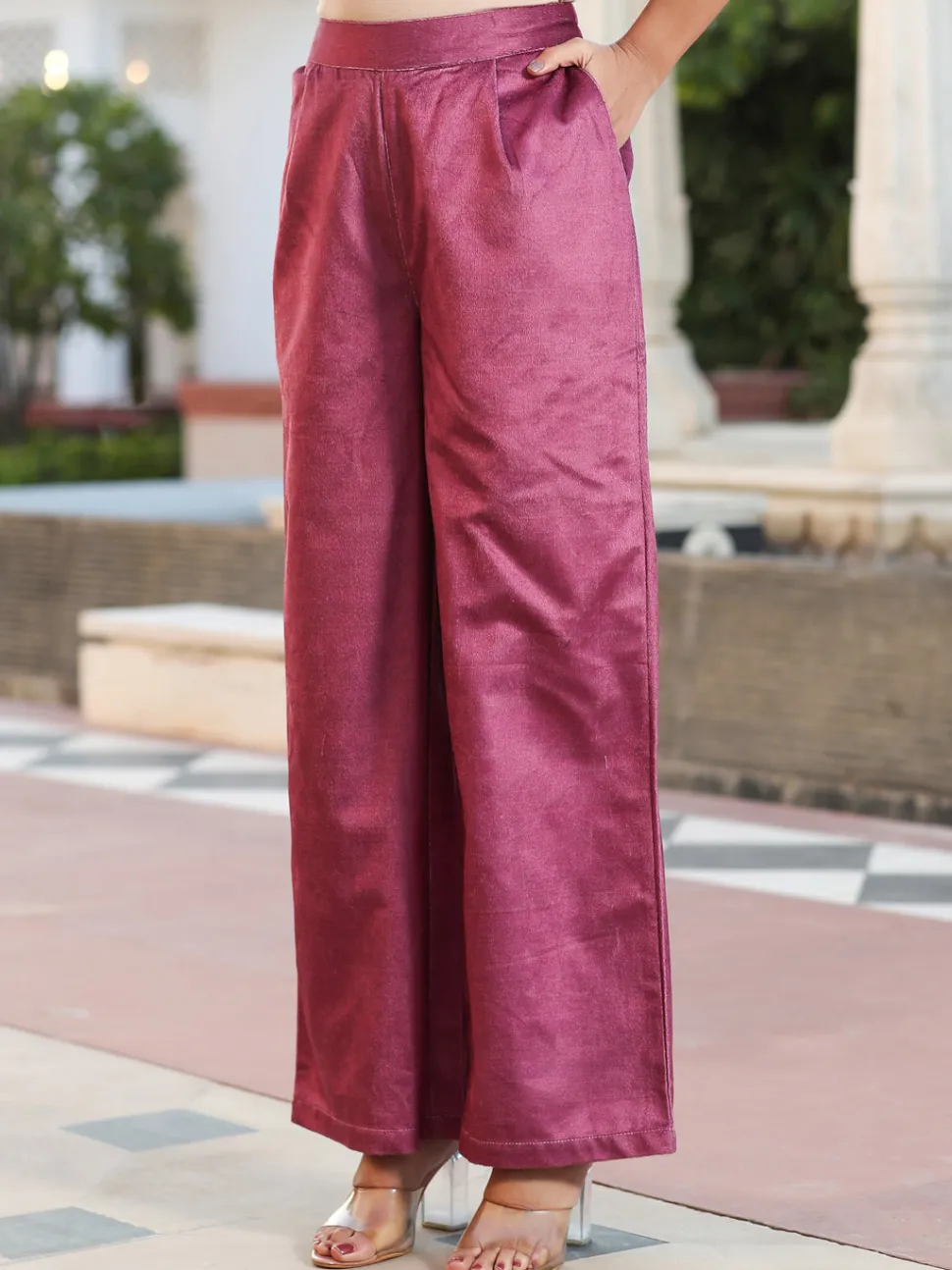 Jaipur Kurti Printed Embroidered Velvet Straight Kurta Paired With Solid Velvet Palazzo