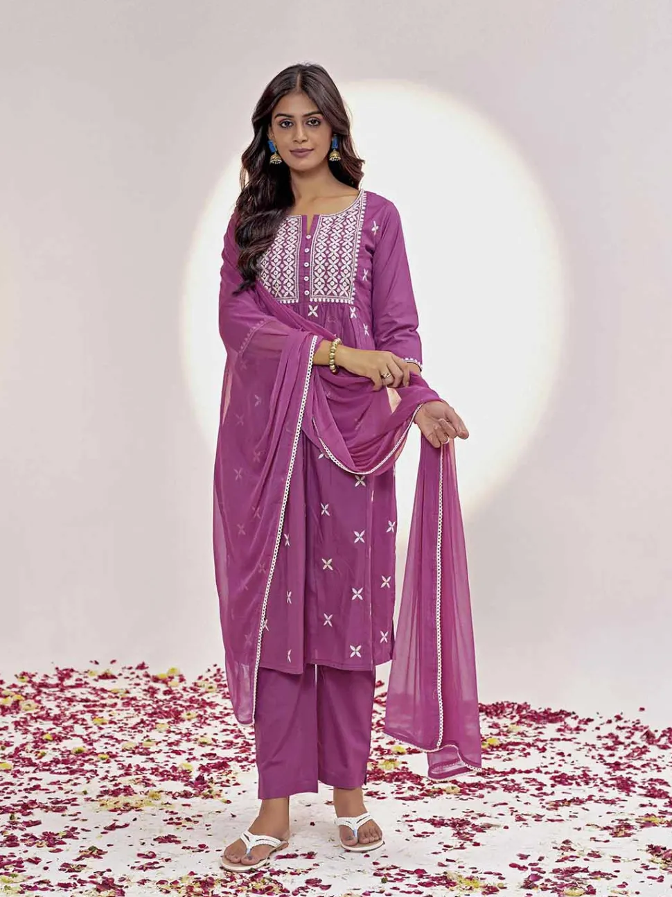 Jaipur Kurti Threadwork Embroidered Pure Cotton Kurta Set With Dupatta