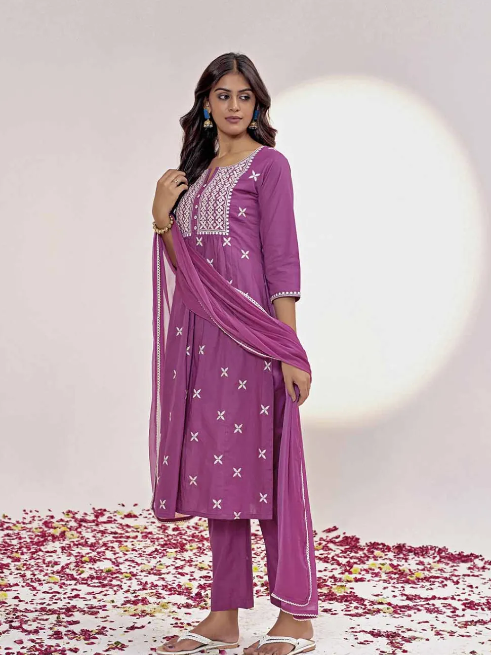 Jaipur Kurti Threadwork Embroidered Pure Cotton Kurta Set With Dupatta