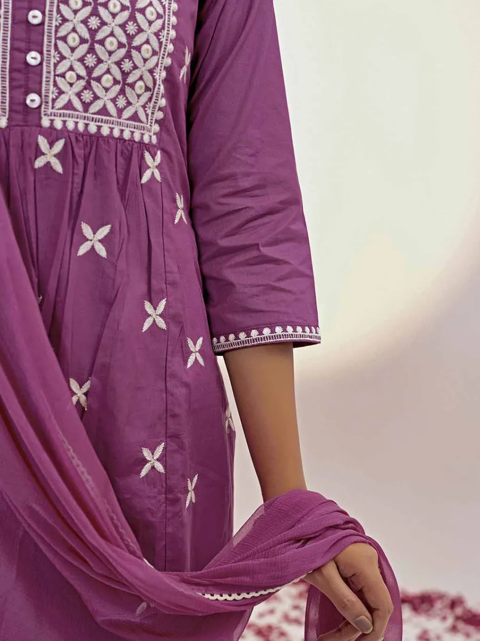 Jaipur Kurti Threadwork Embroidered Pure Cotton Kurta Set With Dupatta