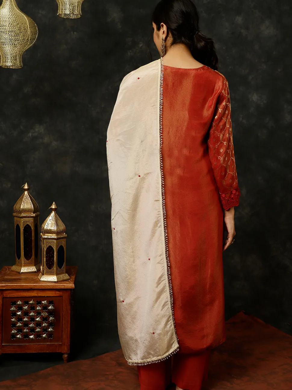Jaipur Kurti Bead Work Silk Straight Kurta With Pants And Dupatta