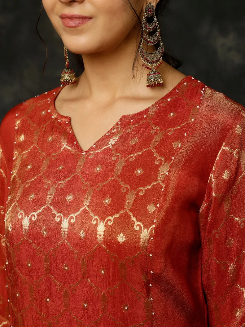 Jaipur Kurti Bead Work Silk Straight Kurta With Pants And Dupatta