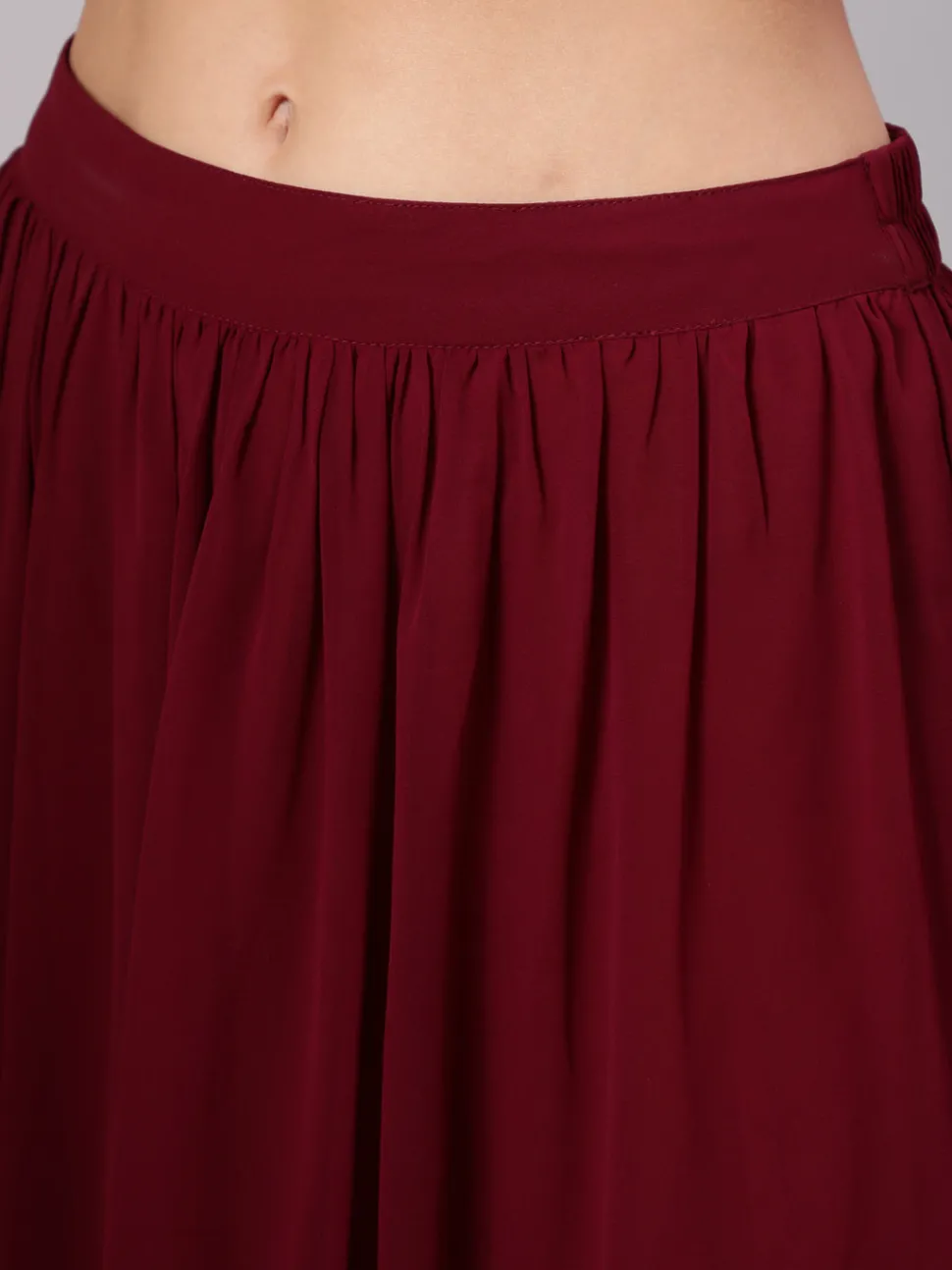 Jaipur Kurti Maroon Georgette Gold Print Embellished Lehnga Has Crop Top, Skirt And Dupatta