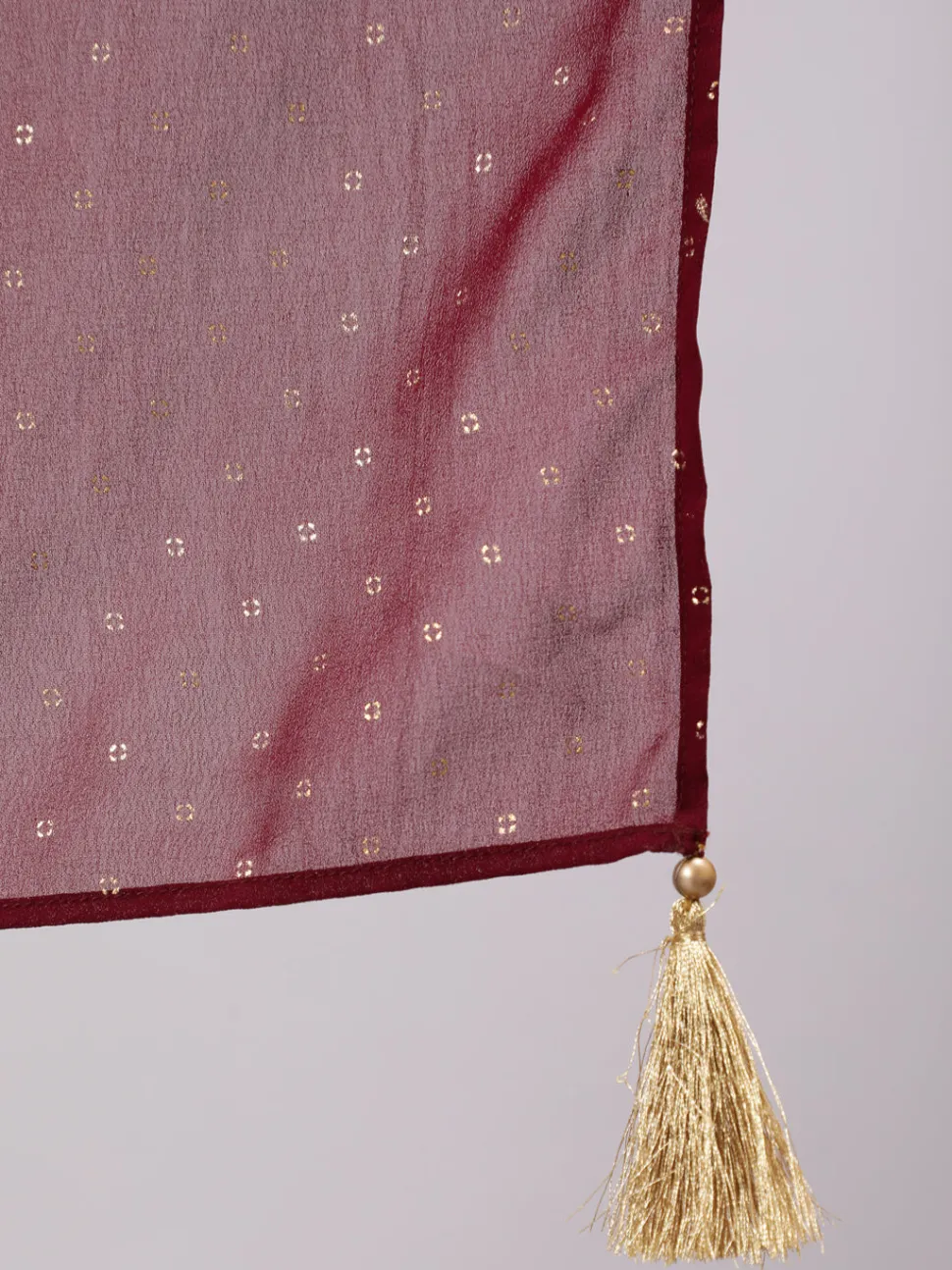 Jaipur Kurti Maroon Georgette Gold Print Embellished Lehnga Has Crop Top, Skirt And Dupatta