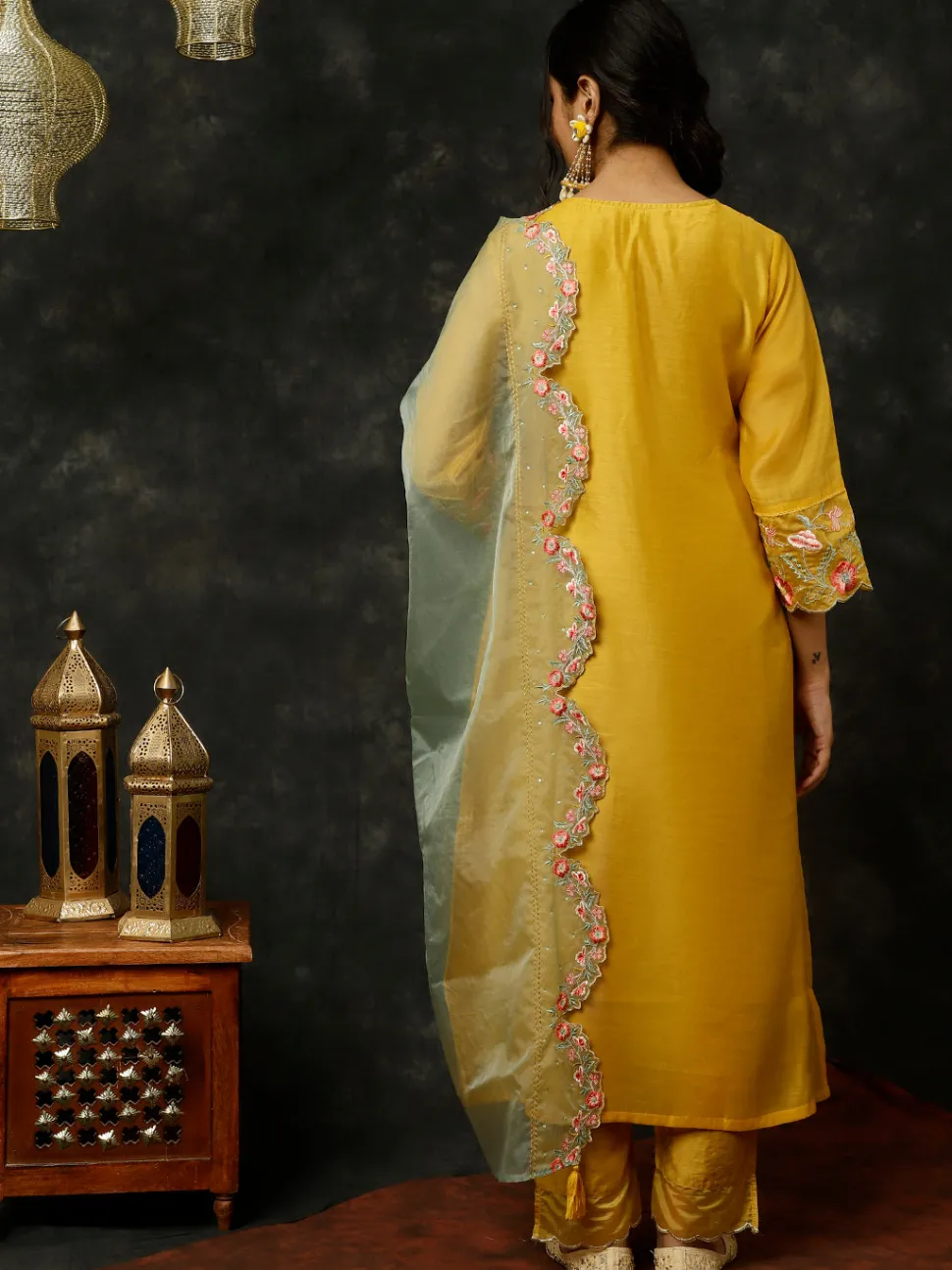 Jaipur Kurti Aari Work Straight Kurta With Pants And Dupatta