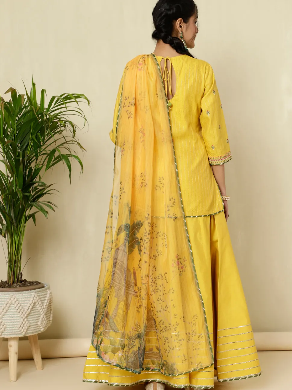 Jaipur Kurti Chanderi Kantha Embroidered Short Kurta With Skirt And Dupatta