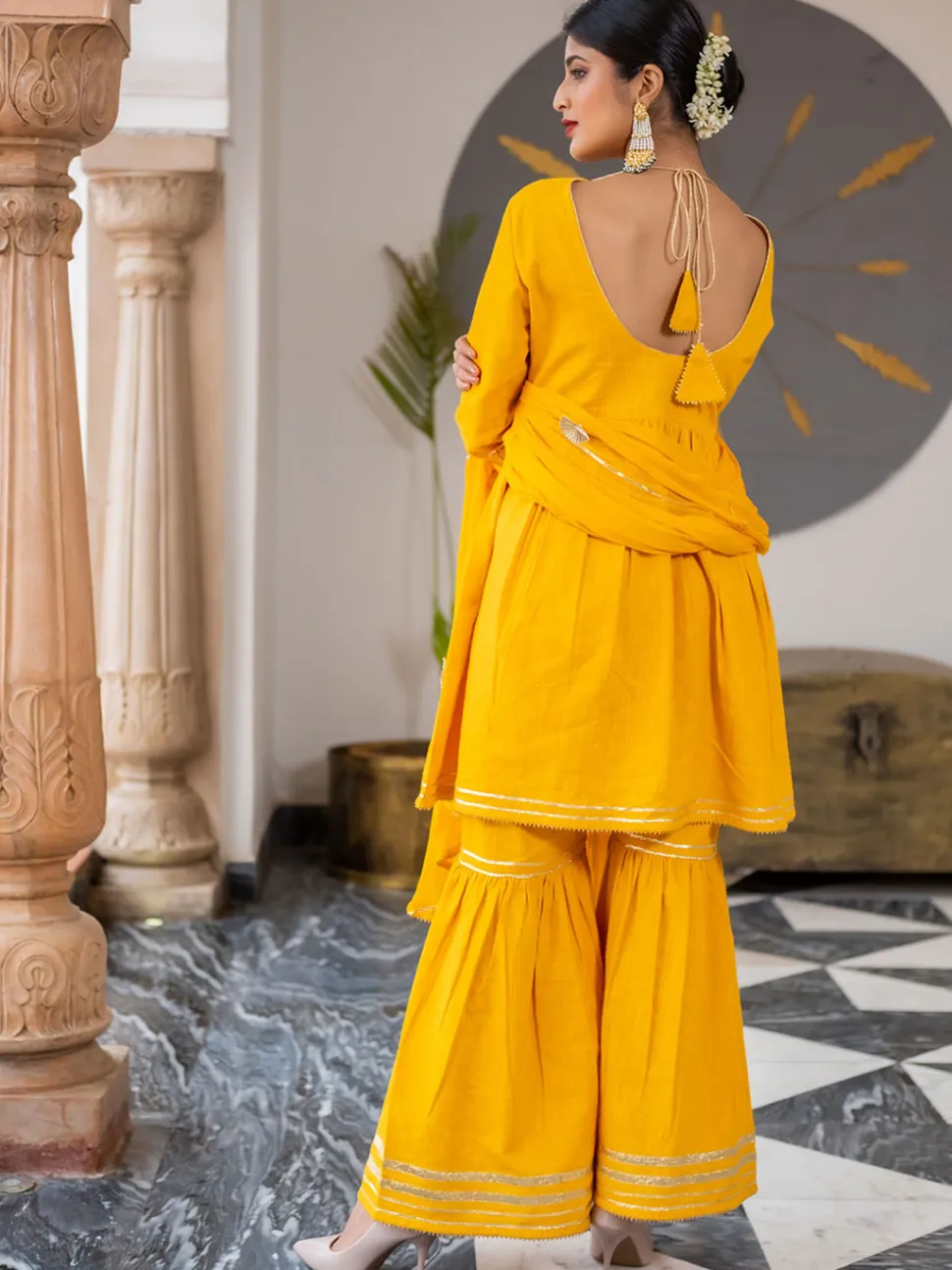 Jaipur Kurti Flared Cotton Short Kurta With Sharara And Dupatta
