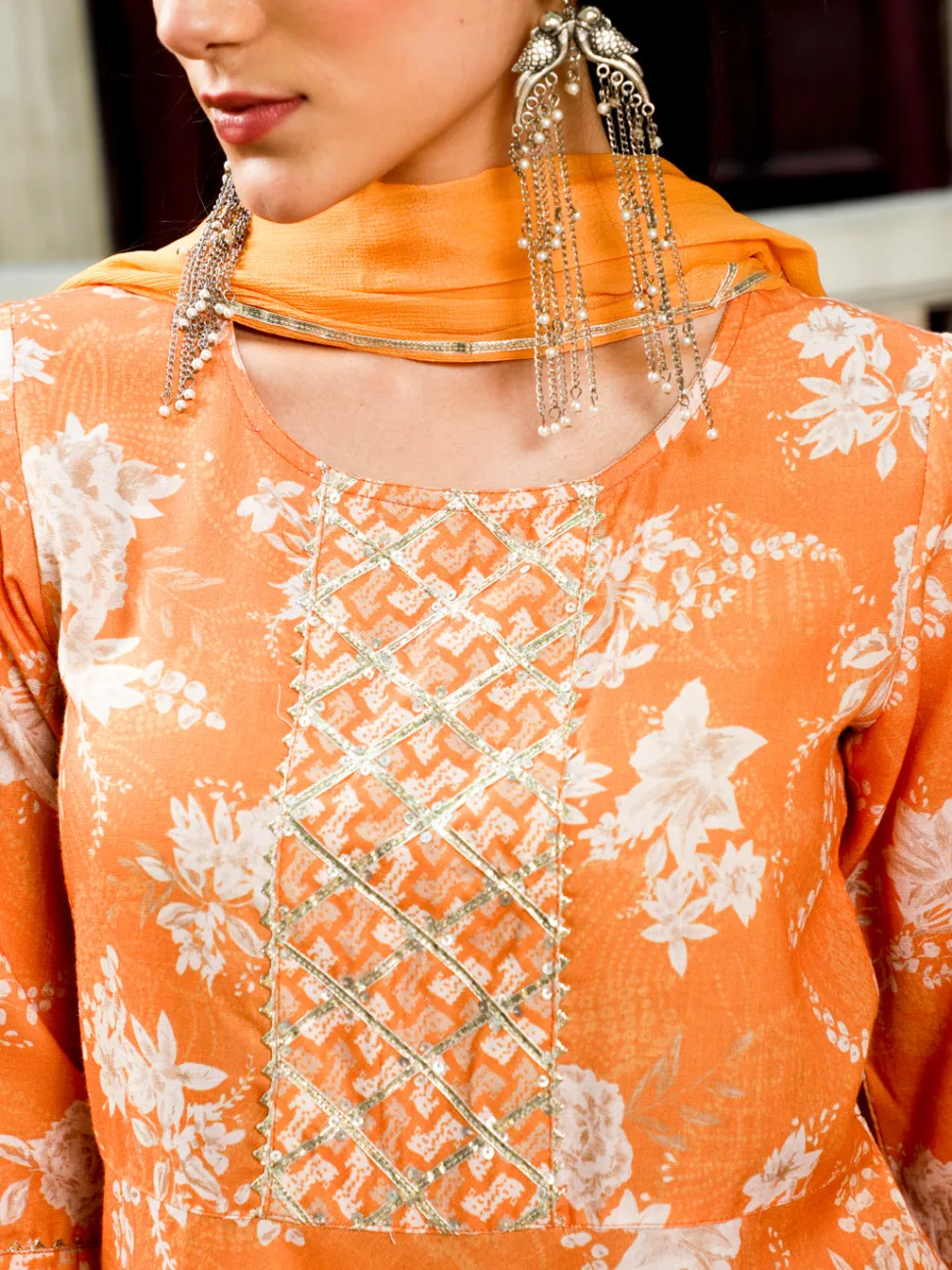 Jaipur Kurti Floral Print Flared Kurta With Pants And Dupatta
