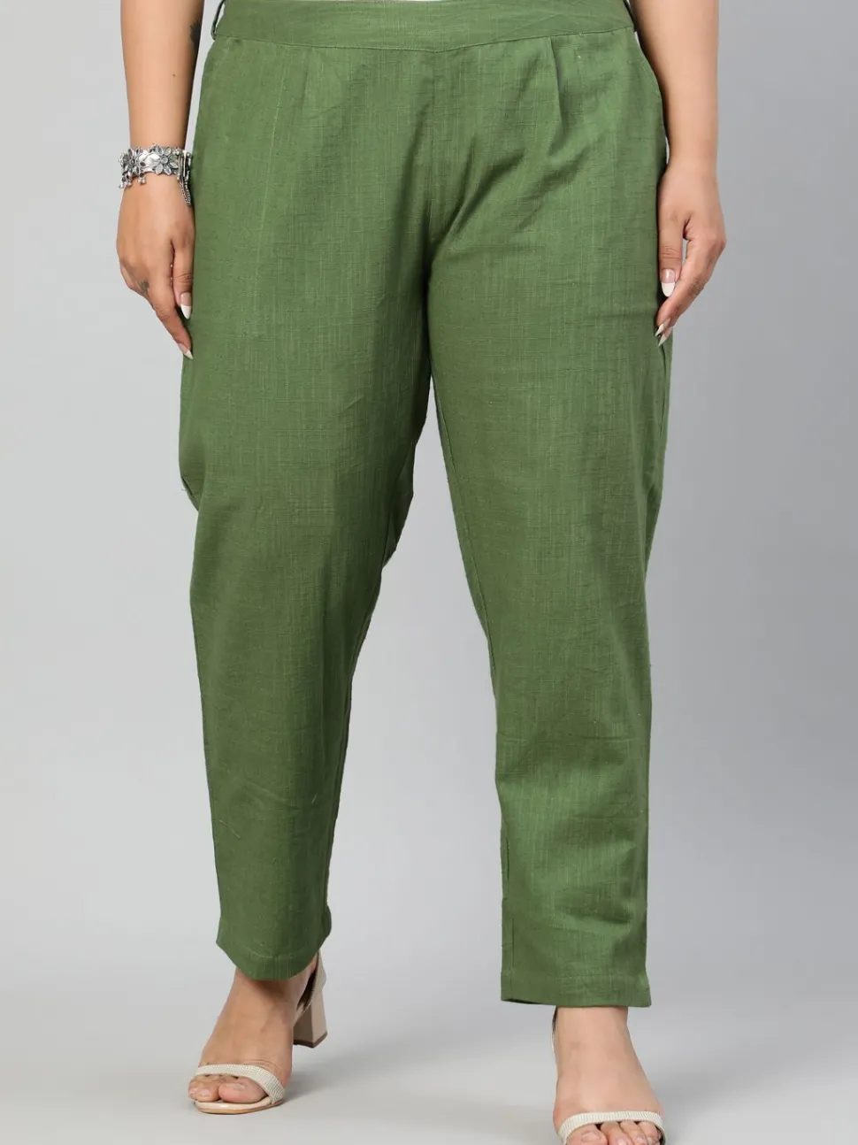 Jaipur Kurti Olive Green Plus Size Ethnic Wear Cotton Slub Pants