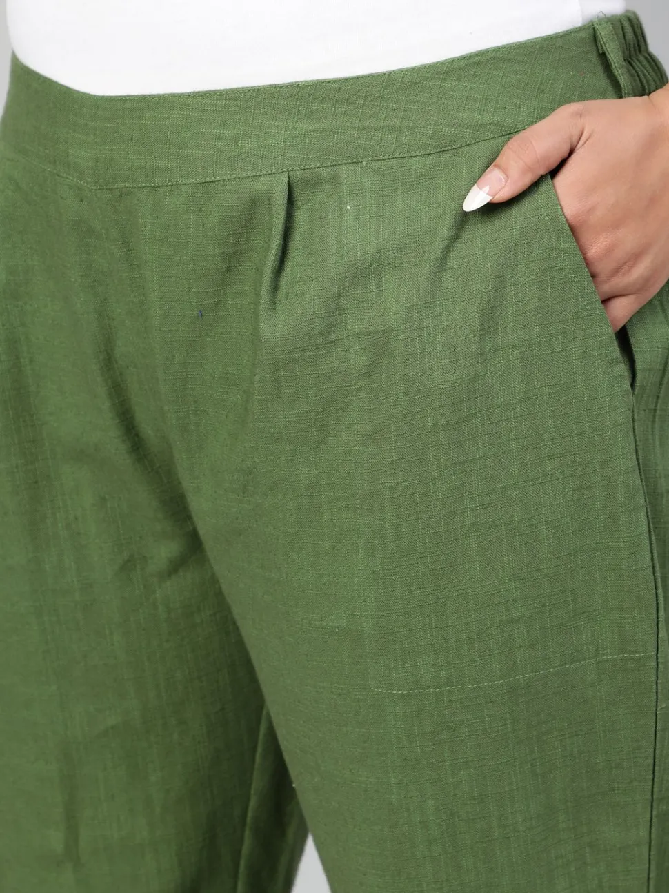Jaipur Kurti Olive Green Plus Size Ethnic Wear Cotton Slub Pants