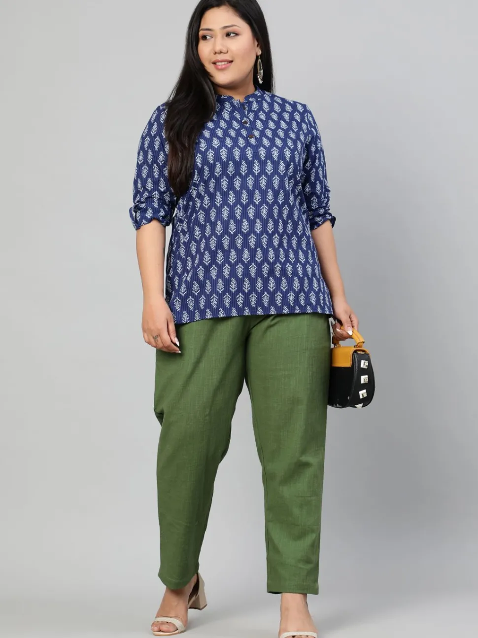 Jaipur Kurti Olive Green Plus Size Ethnic Wear Cotton Slub Pants